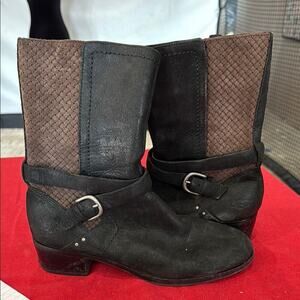 UGG Black and Brown Heeled Boots with Quilted Design